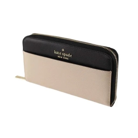 Kate Spade NWT $229 Staci Colorblock Large Continental Wallet Beige Black - Picture 1 of 9